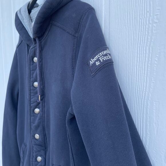 Abercrombie & Fitch Y2K Heavyweight Hoodie Jacket Navy Gray Lined A&F 92 Vintage - Picture 3 of 11